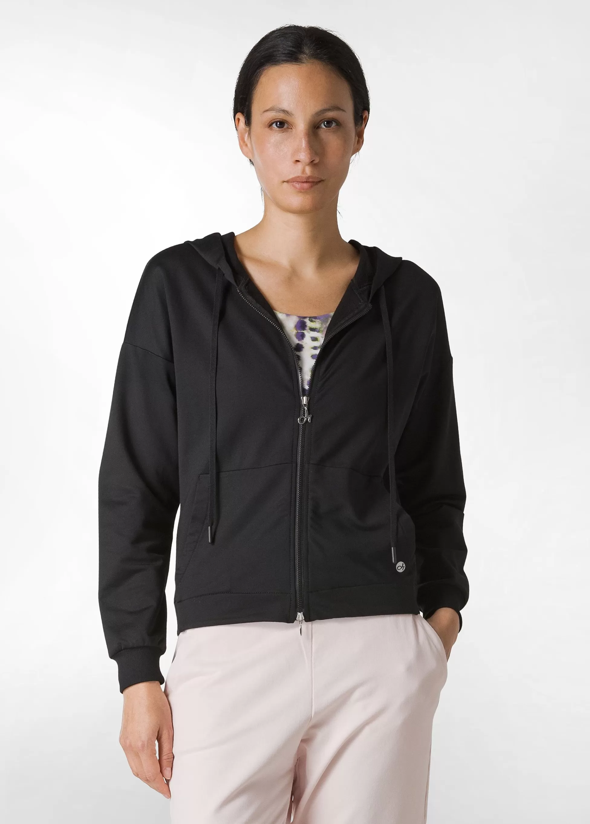 Donna DEHA Felpe & Maglieria*Felpa Zip E Cappuccio Dettagli Neri Nero