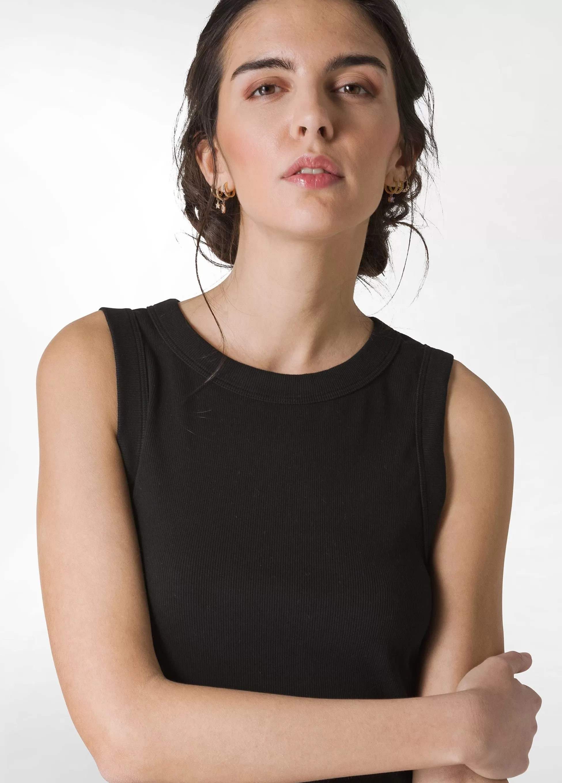 Donna DEHA Top & T-Shirts*Top In Costina Effetto Vintage Nero